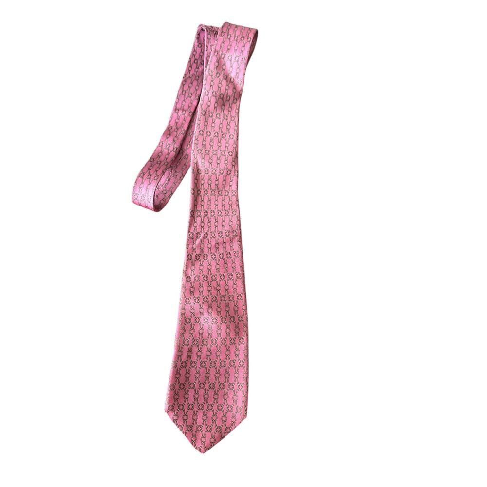 Hermes Paris Men's Pink Geometric Print 100% Silk Neck Tie